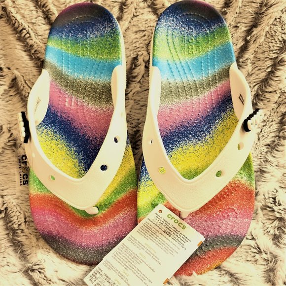 CROCS Shoes - NWT Crocs Genuine 2080586 Flip Flop Women 8 Tye-Dye White Trim Discount Shipping